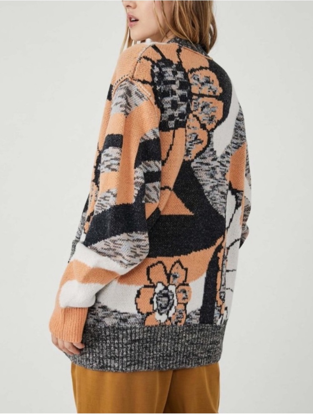 FREE PEOPLE - August Cardigan in Peach Petals Sz M Oversized Boho Festival Comfy